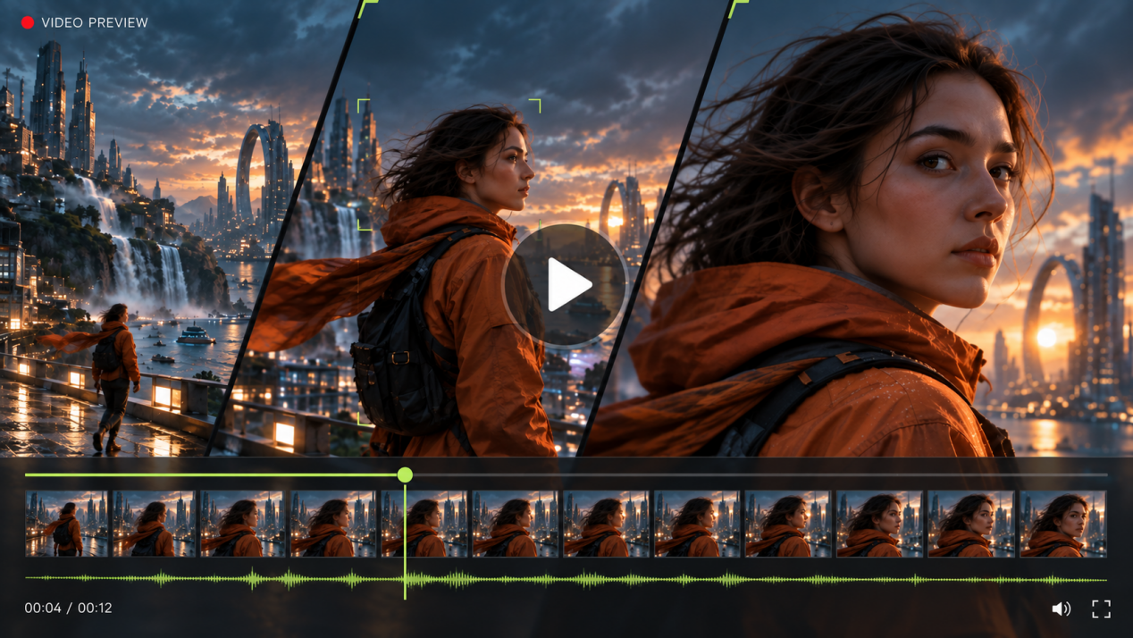 AI video preview with editing timeline